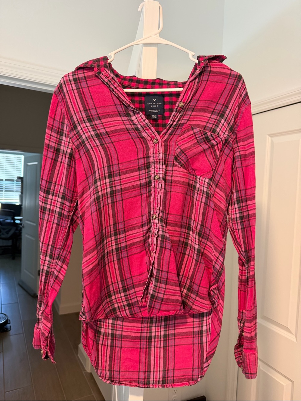 American Eagle Outfitters Pink Plaid Button-Down Shirt